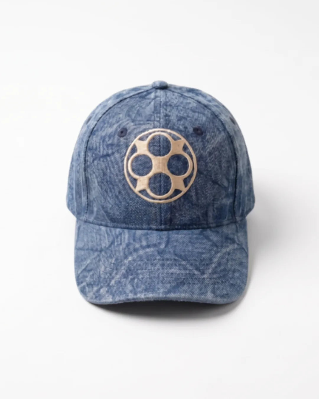 Blue Washed Denim Cap – FOUROZ acid-wash unisex cap – front view