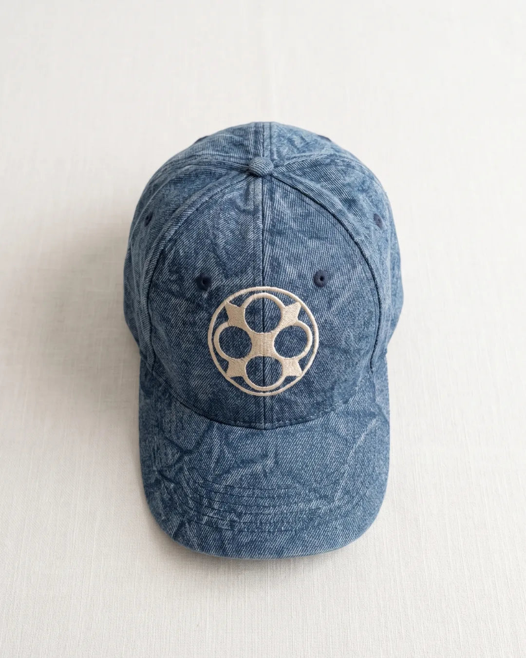 Blue Washed Denim Cap – top angled view