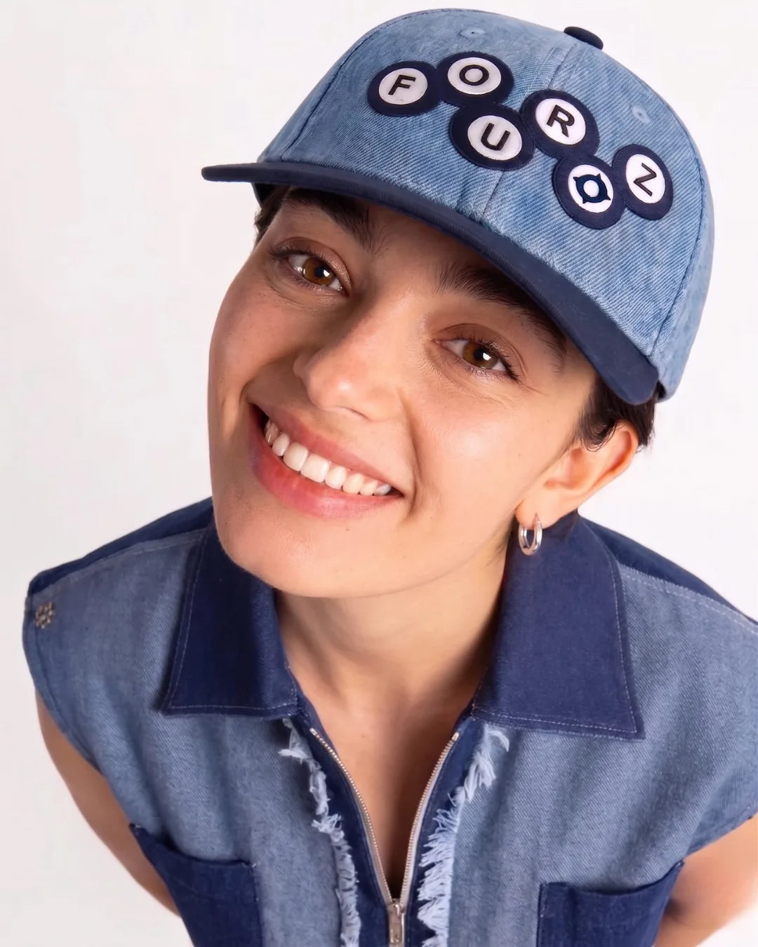 Dual Tone Logo Pool Cap – FOUROZ unisex denim cap – view 7