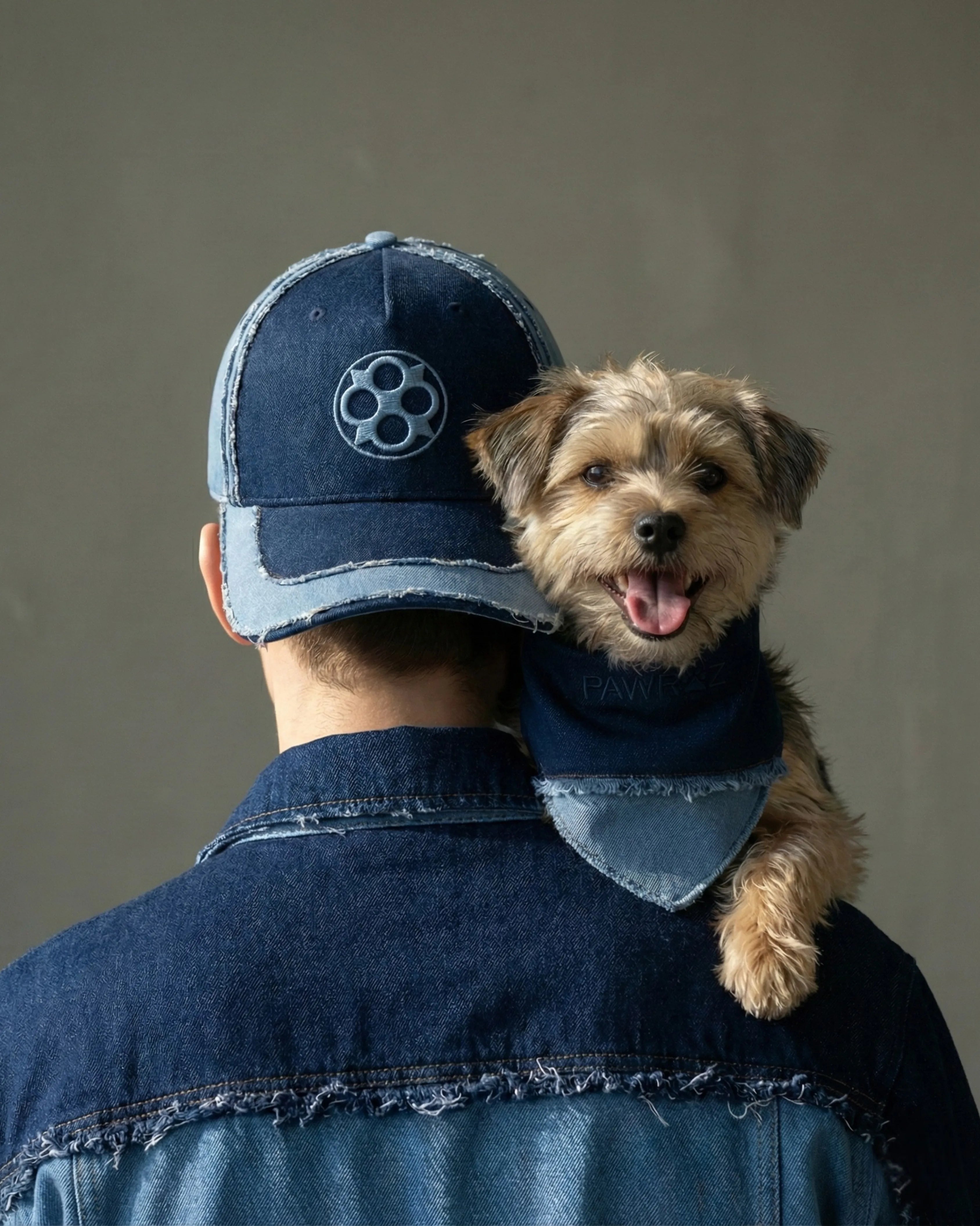 FOUROZ Distressed Denim Cap and Dog Bandana Set – twinning with dog
