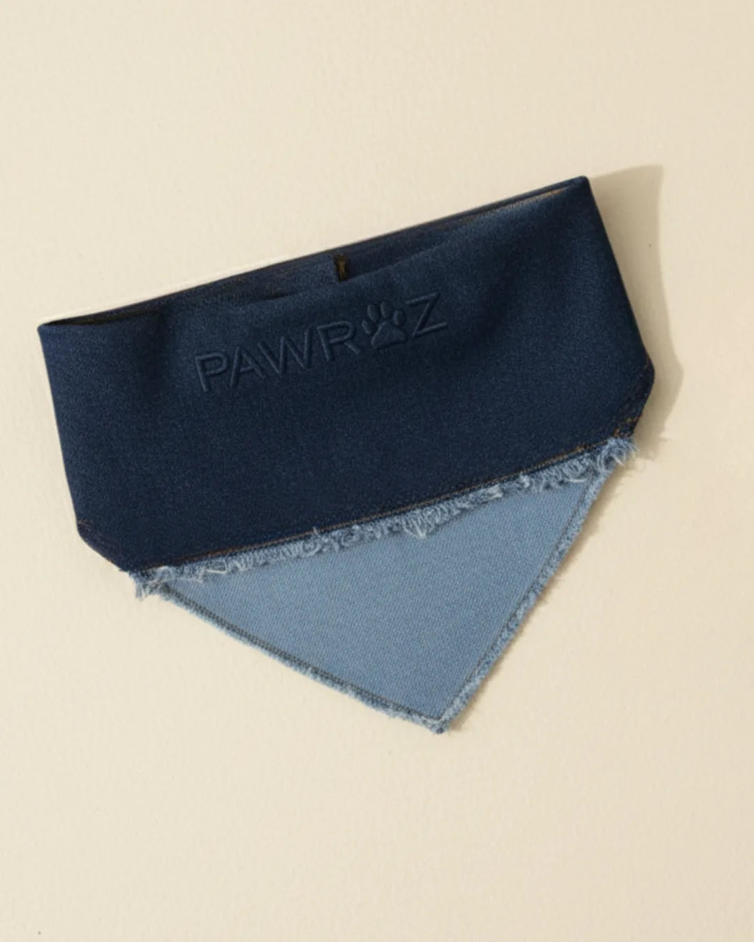 PAWROZ two-tone denim dog bandana – flat lay