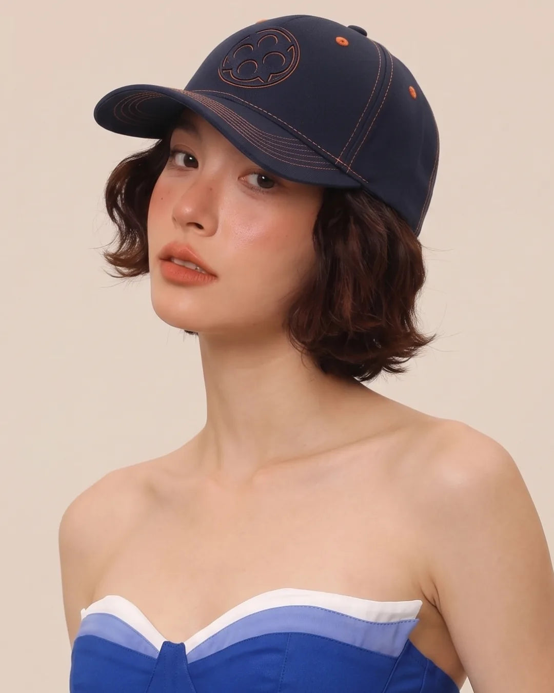 Navy Orange Contrast Stitch Cap – FOUROZ unisex cap – view 5