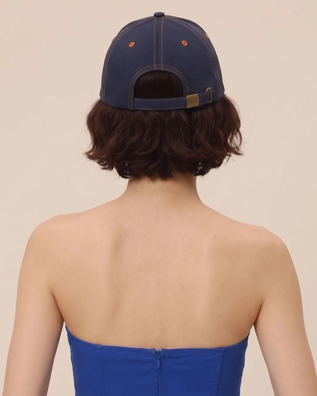 Navy Orange Contrast Stitch Cap – FOUROZ unisex cap – view 6