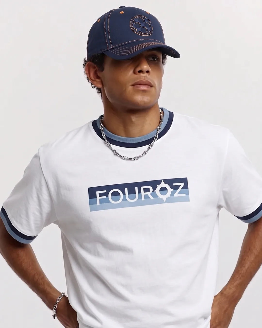 Navy Orange Contrast Stitch Cap – FOUROZ unisex cap – view 7