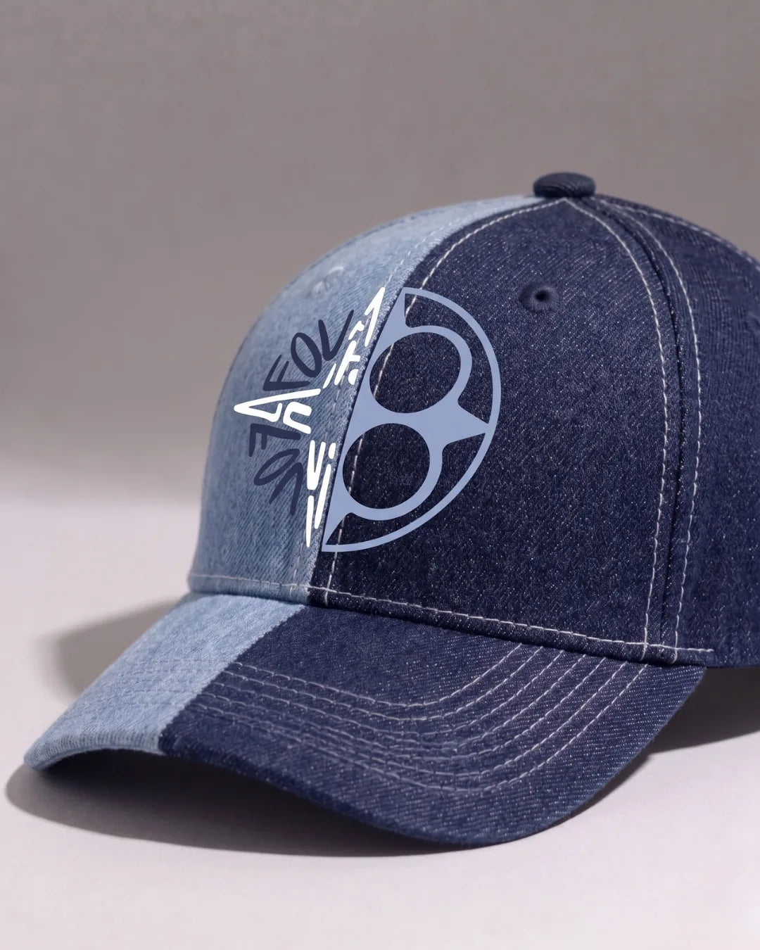 Split Two Tone Denim Graphic Cap – FOUROZ unisex denim cap – view 3