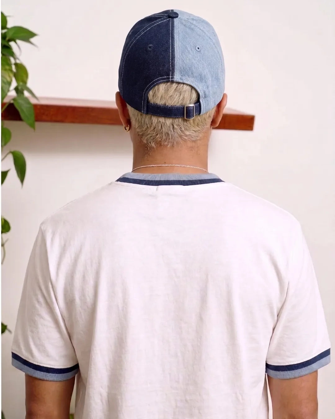 Split Two Tone Denim Graphic Cap – FOUROZ unisex denim cap – back on model